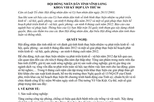 Nghị quyết 33/2012/NQ-HĐND nhiệm vụ kinh tế xã hội quốc phòng an ninh Vĩnh Long