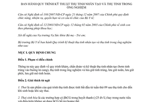 Thông tư 12/2012/TT-BYT Quy trình kỹ thuật thụ tinh nhân tạo trong ống nghiệm