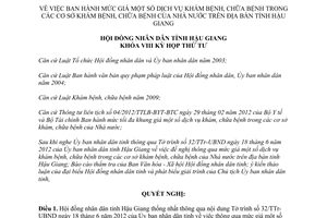 Nghị quyết 19/2012/NQ-HĐND mức giá dịch vụ kháM chữa bệnh Nhà nước Hậu Giang