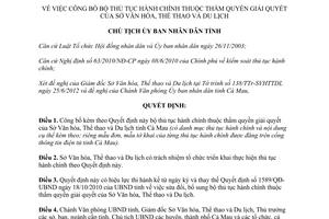 Quyết định 914/QĐ-UBND năm 2012 thủ tục hành chính Sở Văn hóa Cà Mau