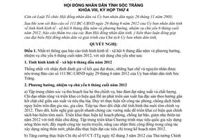 Nghị quyết 01/2012/NQ-HĐND tình hình kinh tế xã hội năm 2012 Sóc Trăng