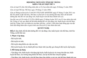 Nghị quyết 09/2012/NQ-HĐND chế độ dinh dưỡng đối với vận động huấn luyện viên