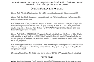 Quyết định 20/2012/QĐ-UBND Quy chế phối hợp trong quản lý nhà nước đăng ký giao