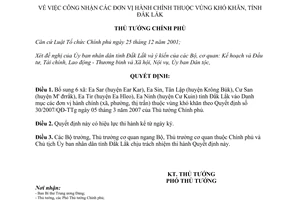 Quyết định 1010/QĐ-TTg năm 2012 công nhận đơn vị hành chính thuộc vùng khó khăn