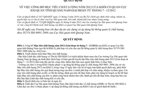 Quyết định 724/QĐ-HQQNa năm 2012 công bố Mục tiêu chất lượng của Khối cơ quan