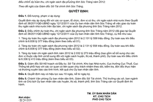 Quyết định 38/2012/QĐ-UBND dự toán thu chi ngân sách năm 2012 tỉnh Sóc Trăng