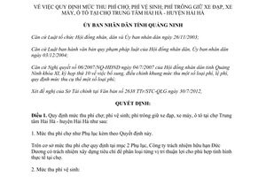 Quyết định 1916/2012/QĐ-UBND mức thu phí chợ phí vệ sinh phí trông giữ xe đạp xe máy ô tô Quảng Ninh