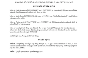 Quyết định 130/QĐ-SXD công bố chỉ số giá xây dựng tháng 1 2 3 quý I 2012 Sở Xây dựng Cà Mau