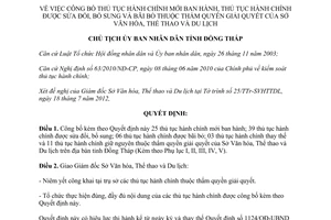 Quyết định 624/QĐ-UBND-HC 2012 thủ tục mới sửa đổi bãi bỏ Sở Văn hóa Thể thao Du lịch Đồng Tháp