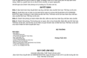 Quyết định 2989/QĐ-BVHTTDL năm 2012 Quy chế làm việc của Bộ Văn hoá Thể thao