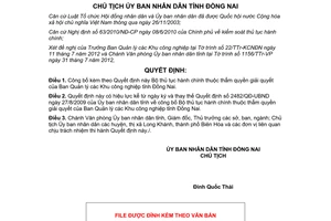 Quyết định 2093/QĐ-UBND 2012 thủ tục hành chính Ban Quản lý Khu công nghiệp Đồng Nai