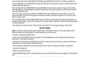 Quyết định 42/2012/QĐ-UBND giá dịch vụ khám chữa bệnh công lập tại Đồng Nai