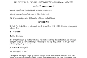 Quyết định 1019/QĐ-TTg năm 2012 phê duyệt Đề án trợ giúp người khuyết tật