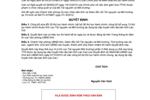 Quyết định 1945/QĐ-UBND năm 2012 thủ tục hành chính tài nguyên môi trường cấp huyện Lào Cai