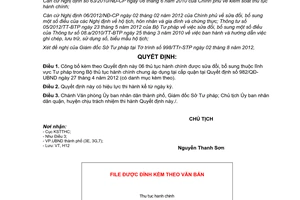 Quyết định 1835/QĐ-UBND năm 2012 công bố thủ tục hành chính áp dụng tại cấp quận