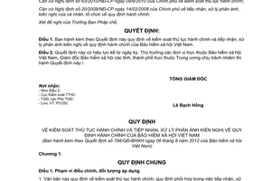 Quyết định 798/QĐ-BHXH năm 2012 quy định kiểm soát thủ tục hành chính