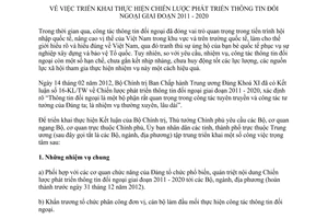 Chỉ thị 21/CT-TTg năm 2012 triển khai Chiến lược phát triển thông tin đối ngoại