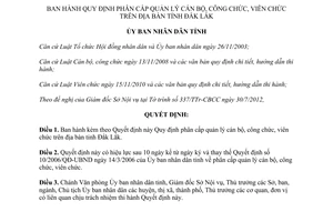 Quyết định 30/2012/QĐ-UBND về Quy định phân cấp quản lý cán bộ công viên chức