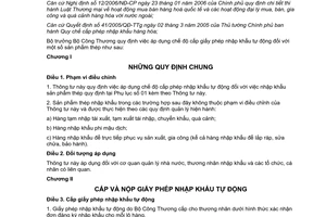 Thông tư 23/2012/TT-BCT áp dụng chế độ cấp giấy phép nhập khẩu tự động