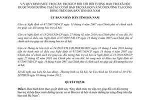 Quyết định 14/2012/QĐ-UBND quy định mức trợ cấp trợ giúp đối tượng bảo trợ XH