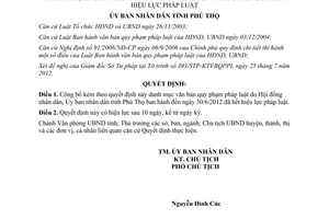 Quyết định 16/2012/QĐ-UBND công bố danh mục văn bản quy phạm pháp luật