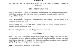 Quyết định 1389/QĐ-SXD 2012 Chỉ số giá xây dựng tháng 4 5 6 Quý 2 năm 2012 Ninh Thuận