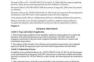 Circular No. 127/2012/TT-BTC guidance on standards, conditions and procedures