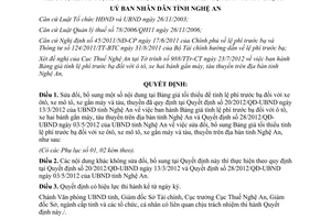 Quyết định 53/2012/QĐ-UBND sửa đổi Bảng giá tối thiểu để tính lệ phí trước bạ