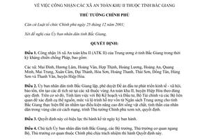 Quyết định 1041/QĐ-TTg năm 2012 công nhận xã An toàn khu II thuộc tỉnh Bắc Giang