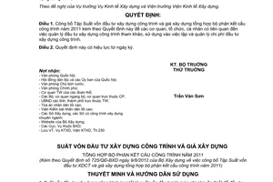 Quyết định 725/QĐ-BXD năm 2012 công bố Tập Suất vốn đầu tư xây dựng công trình