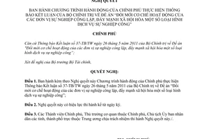 Nghị quyết 40/NQ-CP năm 2012 Chương trình hành động thực hiện Thông báo