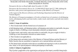 Circular No. 32/2012/TT-BGTVT limited sizes of containers of self-dumping trucks in traffic