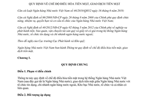 Thông tư 23/2012/TT-NHNN quy định chế độ điều hòa giao dịch tiền mặt