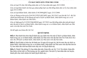 Quyết định 19/2012/QĐ-UBND mức thu dịch vụ khám chữa bệnh cơ sở Nhà nước Trà Vinh