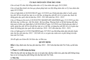 Quyết định 20/2012/QĐ-UBND mức thu học phí 2012 2013 mầm non phổ thông Trà Vinh