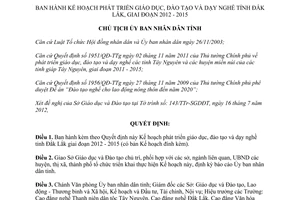 Quyết định 1799/QĐ-UBND năm 2012 Kế hoạch phát triển giáo dục đào tạo dạy nghề