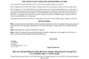 Quyết định 1883/QĐ-UBND năm 2012 công bố thủ tục hành chính của Sở KHCN
