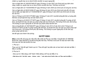 Quyết định 3088/QĐ-BVHTTDL năm 2012 sửa đổi Quyết định 1668/QĐ-BVHTTDL