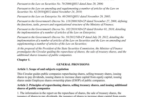 Circular No. 130/2012/TT-BTC guiding the repurchase of shares, the sale of treas