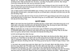 Quyết định 28/2012/QĐ-UBND Bảng giá dịch vụ khám chữa bệnh trong cơ sở