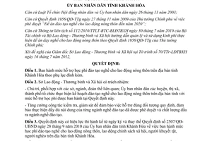 Quyết định 1997/QĐ-UBND năm 2012 hỗ trợ học phí đào tạo nghề lao động nông thôn Khánh Hòa