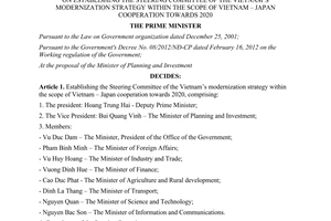 Decision No. 1075/QD-TTg on establishing the steering committee of the Vietnam’s