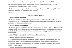 Decree No. 62/2012/ND-CP providing on the grounds defining trafficked victims
