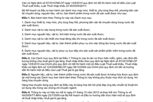 Thông tư 04/2012/TT-BKHĐT danh mục máy móc thiết bị phụ tùng thay thế