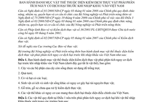 Thông tư 39/2012/TT-BNNPTNT danh mục vật thể thuộc diện kiểm dịch thực vật