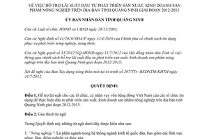 Quyết định 2009/QĐ-UBND năm 2012 hỗ trợ lãi suất đầu tư phát triển sản xuất