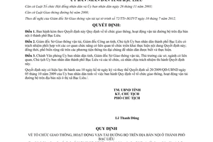 Quyết định 09/2012/QĐ-UBND Quy định tổ chức giao thông hoạt động vận tải