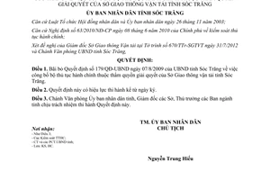 Quyết định 157/QĐ-UBND bãi bỏ thủ tục hành chính Sở Giao thông vận tải Sóc Trăng