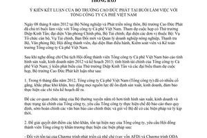 Thông báo 3937/TB-BNN-VP ý kiến kết luận của Bộ trưởng Cao Đức Phát