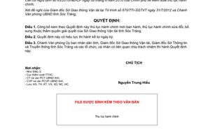 Quyết định số 795/QĐHC-CTUBND năm 2012 thủ tục hành chính thuộc thẩm quyền Sở GTVT Sóc Trăng